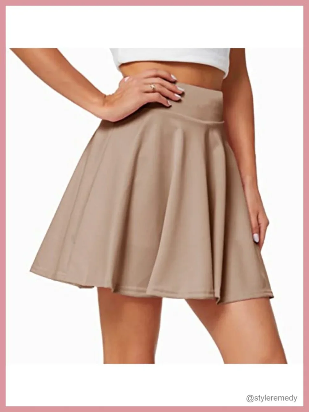 Women's High Waist Flared Pleated Skater Skirt with Built-in Shorts